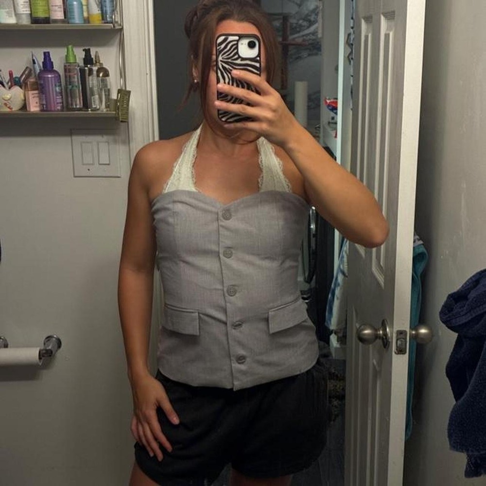 Grey corset like tube top